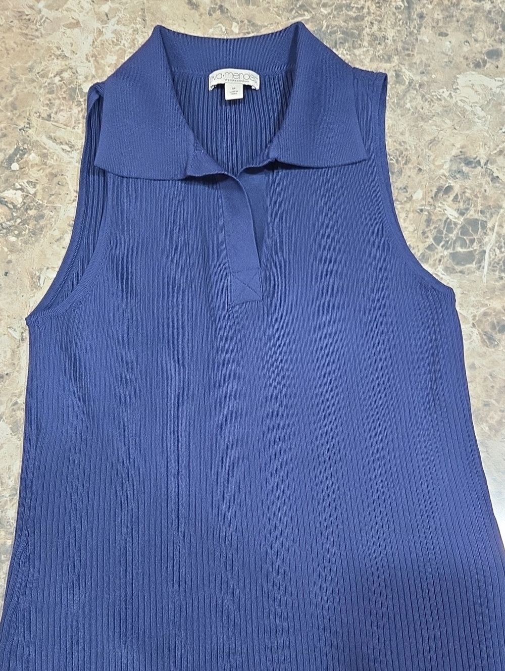 eva mendes for New York & Company Sleeveless Ribbed Polo Tank - Blue